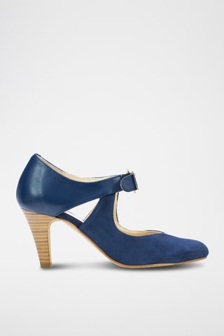 Scarpe baby con tacco in pelle scamosciata e seta - Navy