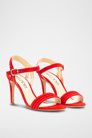 Sandali con tacco in pelle scamosciata - Rosso