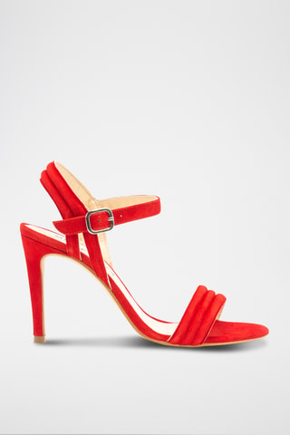 Sandali con tacco in pelle scamosciata - Rosso