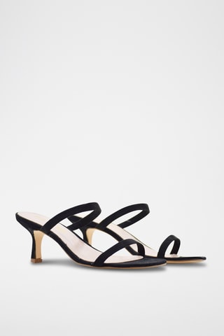 Sandali con tacco in pelle scamosciata - Nero