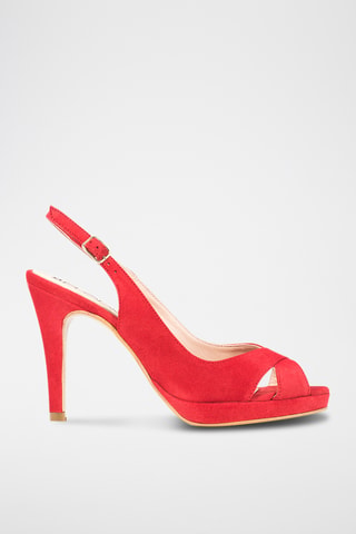 Sandali con tacco in pelle scamosciata - Rosso