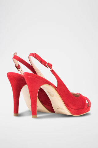 Sandali con tacco in pelle scamosciata - Rosso