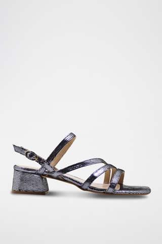 Sandali con tacco in pelle - Argentato