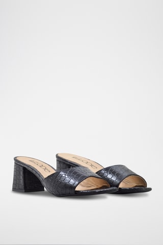 Sandali con tacco in pelle - Nero