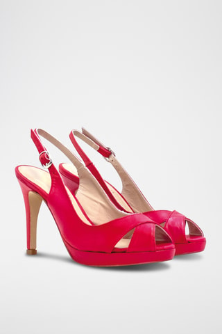 Sandali con tacco in pelle nappa - Rosso