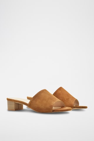 Sandali con tacco in pelle scamosciata - Marrone