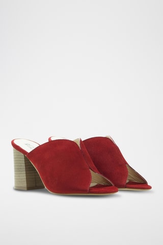 Sandali con tacco in pelle scamosciata - Rosso