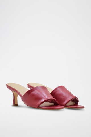 Sandali con tacco in pelle - Rosso