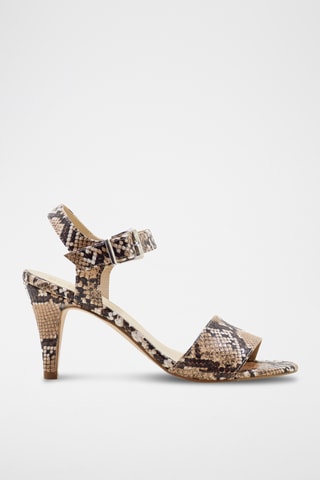 Sandali con tacco in pelle - Nero, beige e marrone