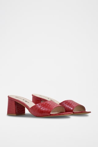 Sandali con tacco in pelle - Rosso