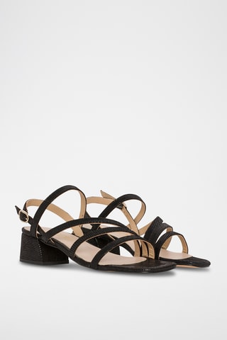 Sandali con tacco in pelle - Nero