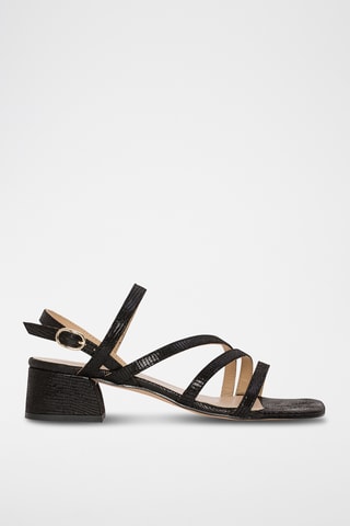 Sandali con tacco in pelle - Nero