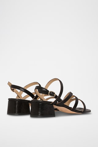 Sandali con tacco in pelle - Nero