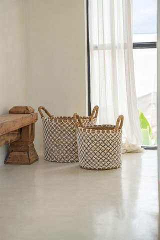 Panier de rangement - Naturel et blanc - 29 x 40 x 35 cm