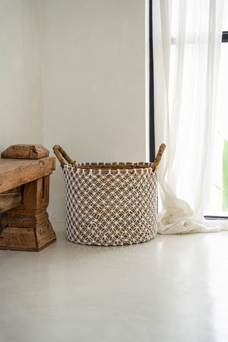 Panier de rangement - Naturel et blanc - 29 x 40 x 35 cm