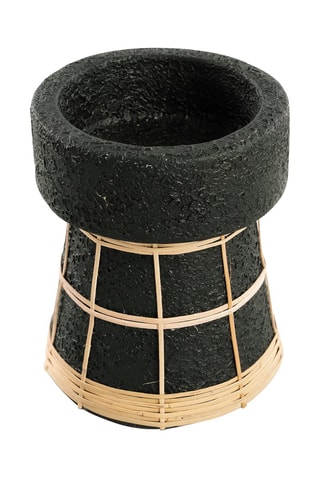 Bougeoir en rotin - Noir et naturel - 16 cm