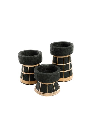 Bougeoir en rotin - Noir et naturel - 16 cm