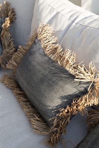 Housse de coussin à franges - Noir et naturel - 30 x 50 cm