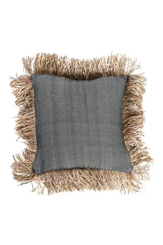Housse de coussin à franges - Gris et naturel - 40 x 40 cm