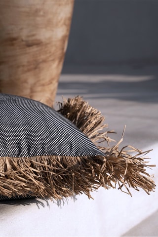 Housse de coussin à franges Bonita - Noir et beige - 60 x 60 cm