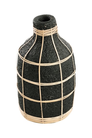 Vase décoratif en rotin Noir et naturel - 24 cm