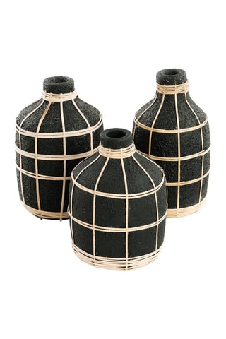 Vase décoratif en rotin Noir et naturel - 24 cm