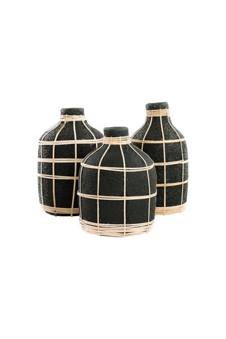 Vase décoratif en rotin Noir et naturel - 24 cm