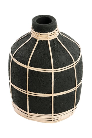 Vase Whoopy en rotin - 19 cm - Noir et beige