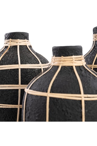 Vase Whoopy en rotin - 19 cm - Noir et beige