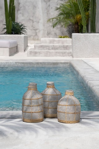 Vase Whoopy en rotin - 23 cm - Gris et beige