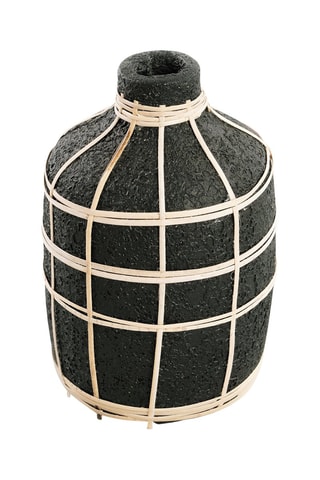 Vase Whoopy en rotin - 23 cm - Noir et beige