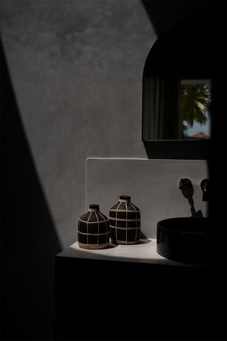 Vase Whoopy en rotin - 23 cm - Noir et beige