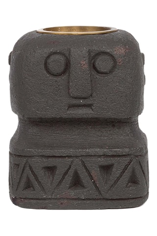 Bougeoir en grès Sumba - 10 cm - Noir