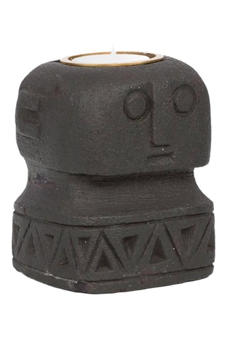 Bougeoir en grès Sumba - 10 cm - Noir