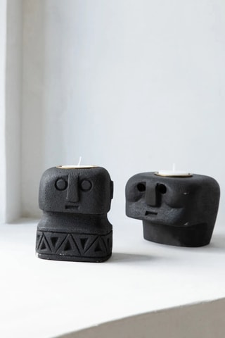 Bougeoir en grès Sumba - 10 cm - Noir