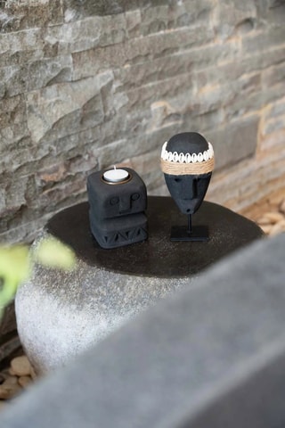 Bougeoir en grès Sumba - 10 cm - Noir