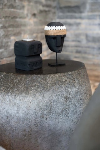 Bougeoir en grès Sumba - 10 cm - Noir