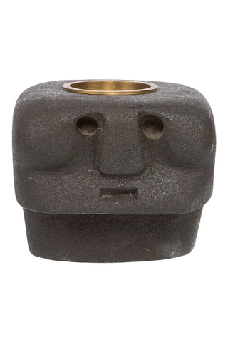 Bougeoir en grès Sumba Stone - 10 cm - Noir