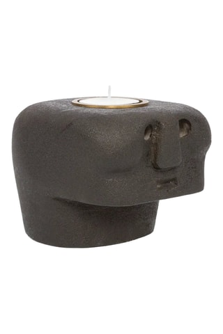 Bougeoir en grès Sumba Stone - 10 cm - Noir