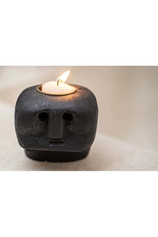 Bougeoir en grès Sumba Stone - 10 cm - Noir