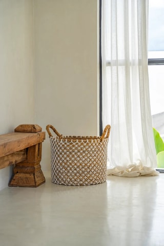 Panier Cross stitched - 29 cm - Naturel et blanc