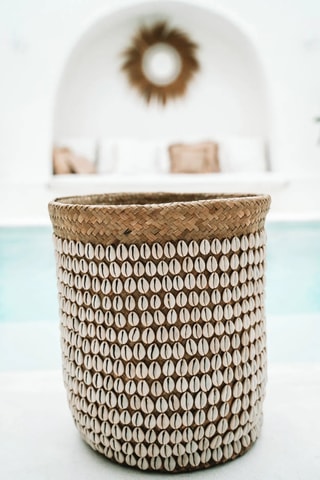 Panier - 34 x 34 x 40 cm - Beige et blanc