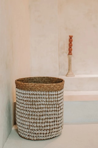 Panier - 34 x 34 x 40 cm - Beige et blanc