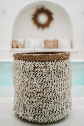 Panier - 34 x 34 x 40 cm - Beige et blanc