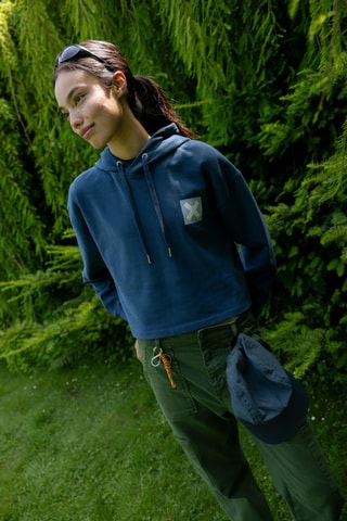 Sweat court à capuche en coton biologique Nature - Bleu