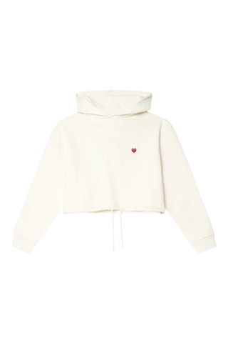 Sweat court à capuche en coton biologique Heart - Blanc