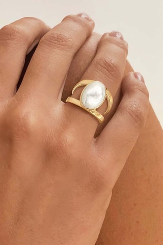 Ring Zilver Doublé Geelgoud en Parelmoer