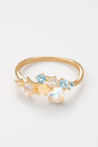 Bague Sedna Or jaune, pierres de lune et opales