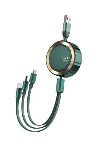 Cavo di ricarica retrattile 1.2m 3 in 1 3A - Micro USB / Lightning / Tipo-C  - Verde