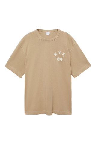 T-shirt coton détail brodé - Beige